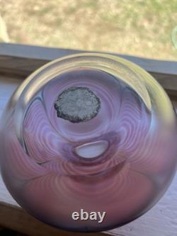 Stuart Abelman Swan Bud Vase Iridescent Pink Pulled Feather Hanging Heart Signed