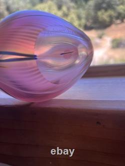 Stuart Abelman Swan Bud Vase Iridescent Pink Pulled Feather Hanging Heart Signed
