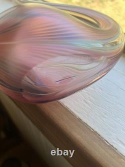 Stuart Abelman Swan Bud Vase Iridescent Pink Pulled Feather Hanging Heart Signed