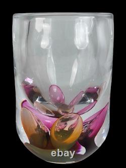 Studio Ahus Swedish Art Glass Vase Pink Amber Bubble Core 10.5 Scandinavian