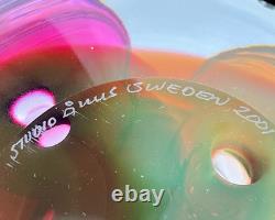 Studio Ahus Swedish Art Glass Vase Pink Amber Bubble Core 10.5 Scandinavian