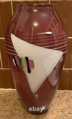 Studio Art Glass Pink Vase Geometric Modern Signed Mark Hartung 84