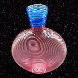 Studio Paran Post Swirl Art Glass Vase Blue Top Magenta Pink Signed 8T 1.75W