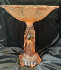 Stunning Art Deco Walther and Sohne Pink Glass Comport 1930's. Three Graces