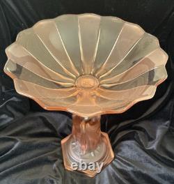 Stunning Art Deco Walther and Sohne Pink Glass Comport 1930's. Three Graces