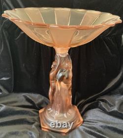 Stunning Art Deco Walther and Sohne Pink Glass Comport 1930's. Three Graces
