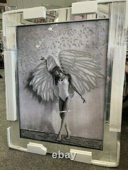 Stunning Ballerina Angel Wings 3D Glitter art picture in mirrored frame defect