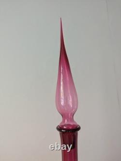 Stunning Hot Pink Magenta Genie Bottle Glass Decanter MCM Retro Empoli 1960s