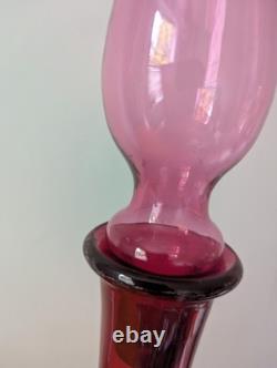 Stunning Hot Pink Magenta Genie Bottle Glass Decanter MCM Retro Empoli 1960s