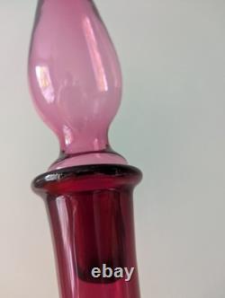 Stunning Hot Pink Magenta Genie Bottle Glass Decanter MCM Retro Empoli 1960s