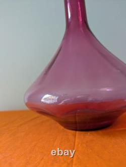 Stunning Hot Pink Magenta Genie Bottle Glass Decanter MCM Retro Empoli 1960s