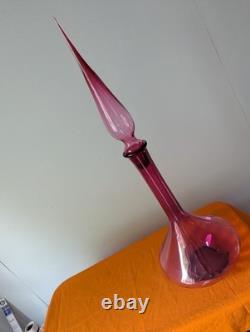 Stunning Hot Pink Magenta Genie Bottle Glass Decanter MCM Retro Empoli 1960s