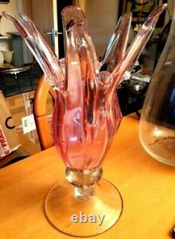 Stunning LARGE 16 Tall Vintage Footed Pink Italian Art Glass Pedestal Vase 4kg