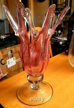 Stunning LARGE 16 Tall Vintage Footed Pink Italian Art Glass Pedestal Vase 4kg