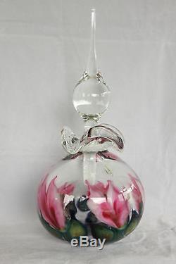 Stunning Large Lotton Art Glass Cased Pink White Floral 1998 Perfume Bottle