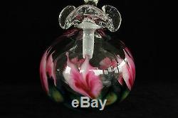 Stunning Large Lotton Art Glass Cased Pink White Floral 1998 Perfume Bottle