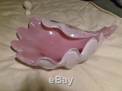 Stunning Large S Puccini Pink And Silver Murano Art Glass Shell Bowl
