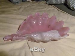 Stunning Large S Puccini Pink And Silver Murano Art Glass Shell Bowl