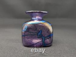 Stunning Robert Held Iridescent Art Glass Bud Vase Signed Blue Purple Pink Gold