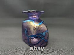 Stunning Robert Held Iridescent Art Glass Bud Vase Signed Blue Purple Pink Gold