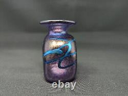 Stunning Robert Held Iridescent Art Glass Bud Vase Signed Blue Purple Pink Gold