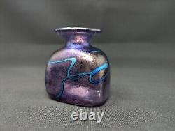 Stunning Robert Held Iridescent Art Glass Bud Vase Signed Blue Purple Pink Gold