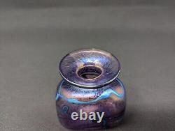 Stunning Robert Held Iridescent Art Glass Bud Vase Signed Blue Purple Pink Gold