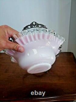 Stunning Silver Crest Pink Cased Handpainted Bride's Basket With Holder