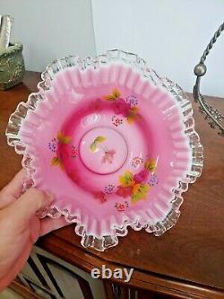 Stunning Silver Crest Pink Cased Handpainted Bride's Basket With Holder