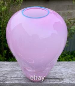 Stunning Unique Unusual Art Glass Vase Pink Sculptural Fluid Shape Artist Made