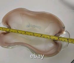 Stunning Vintage Pink Opalescent Murano Sommerso Art Glass Ashtray Dish Bowl