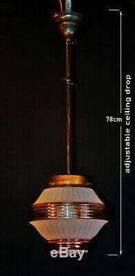Stunning art deco C-1940s bronze & hand moulded gilt glass pendant light lantern