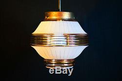 Stunning art deco C-1940s bronze & hand moulded gilt glass pendant light lantern