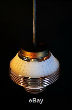 Stunning art deco C-1940s bronze & hand moulded gilt glass pendant light lantern