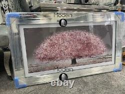 Stunning pale pink blossom tree 3D glitter art picture in a mirrored frame