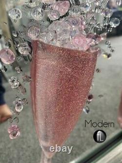 Stunning pink champagne 3D glitter art, champagne flutes in mirrored frame