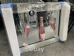 Stunning pink champagne 3D glitter art, champagne flutes in mirrored frame