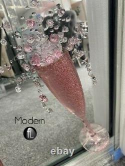 Stunning pink champagne 3D glitter art, champagne flutes in mirrored frame