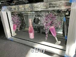 Stunning pink champagne 3D glitter art with champagne flutes in mirrored frame