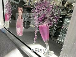 Stunning pink champagne 3D glitter art with champagne flutes in mirrored frame