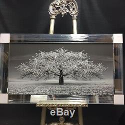 Stunning silver blossom tree 3D glitter art picture mirror frame