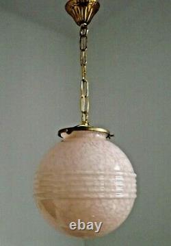 Stylish French Art Deco Pendant Ceiling Light With Pink Vichy Glass Shade 2601