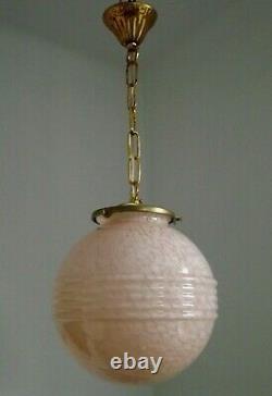 Stylish French Art Deco Pendant Ceiling Light With Pink Vichy Glass Shade 2601