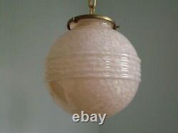 Stylish French Art Deco Pendant Ceiling Light With Pink Vichy Glass Shade 2601