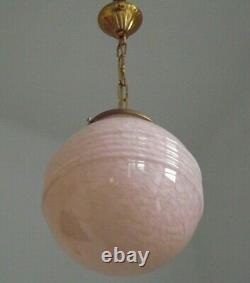 Stylish French Art Deco Pendant Ceiling Light With Pink Vichy Glass Shade 2601