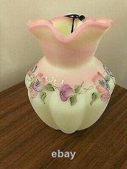 Superb Fenton Burmese 5.5 Pitcher Pansies Hand Painted By C. Griffitts