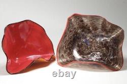 Superb Rare 3 Pcs Set Pink Shells Art Glass Signed Chihuly Style