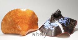 Superb Rare 3 Pcs Set Pink Shells Art Glass Signed Chihuly Style