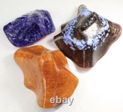 Superb Rare 3 Pcs Set Pink Shells Art Glass Signed Chihuly Style