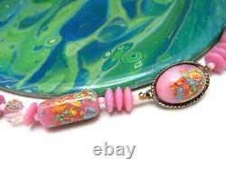 Superb Vintage Millefiori Lampwork Pink Art Glass Bead Necklace Japan Mid Cent